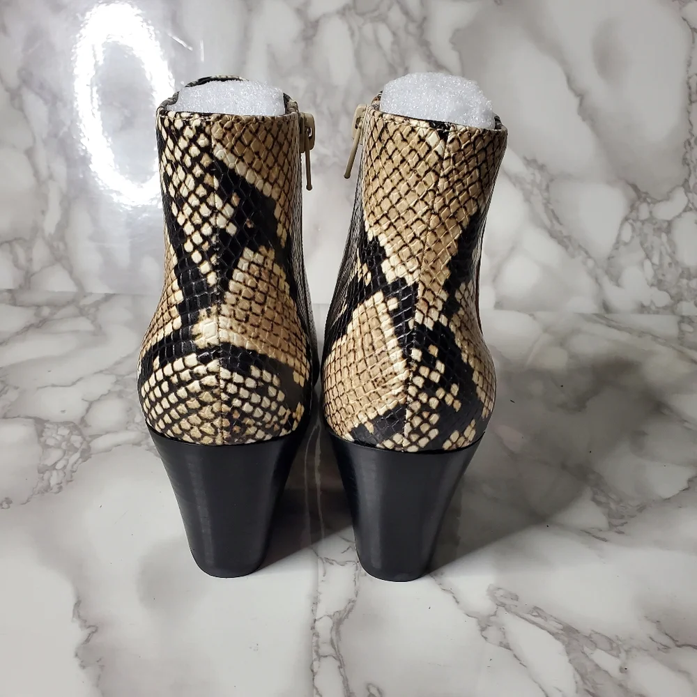 Natural Snake Ankle Booties With Block Heel